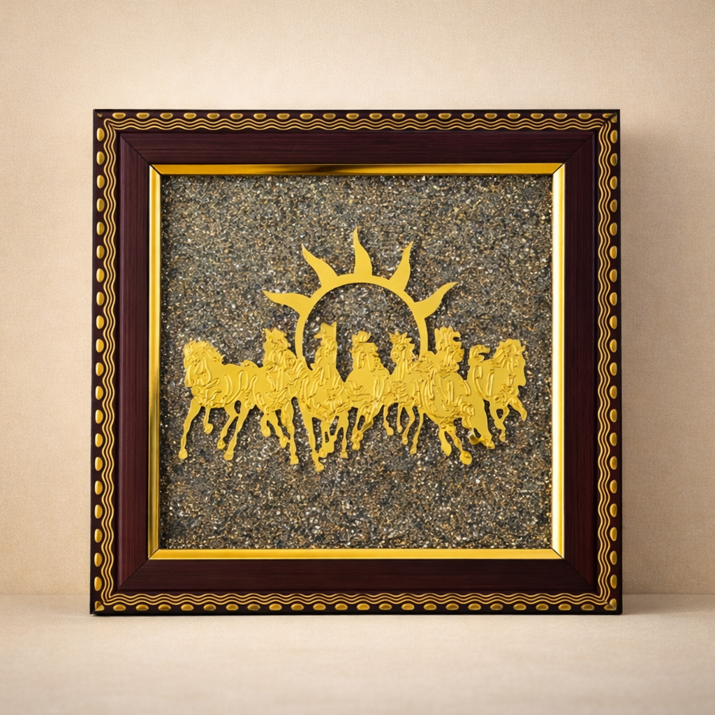 7 Horses on Raw Pyrite Frame