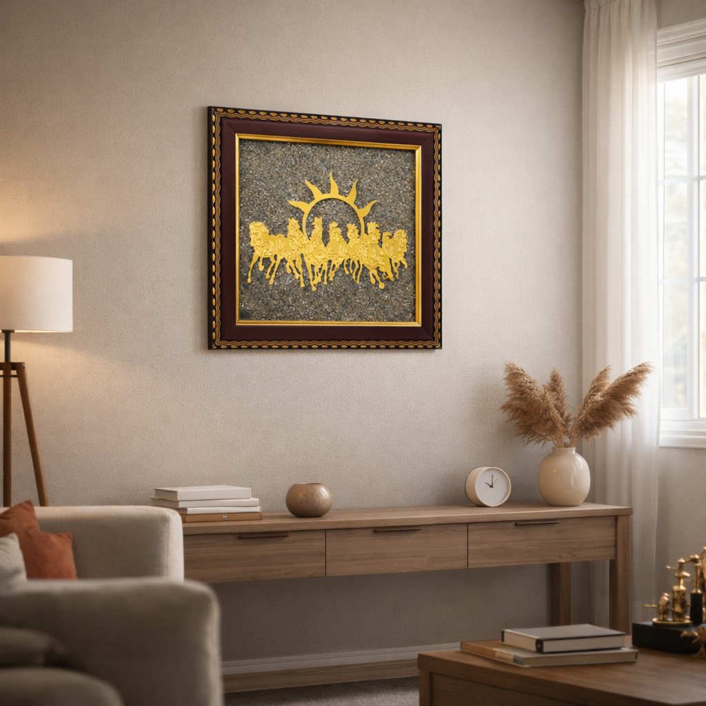 7 Horses on Raw Pyrite Frame