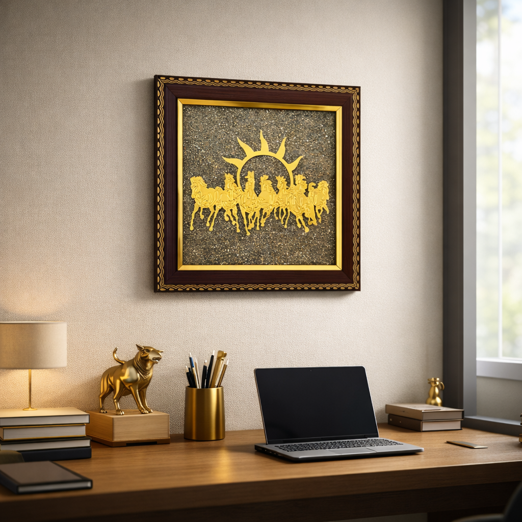 7 Horses on Raw Pyrite Frame