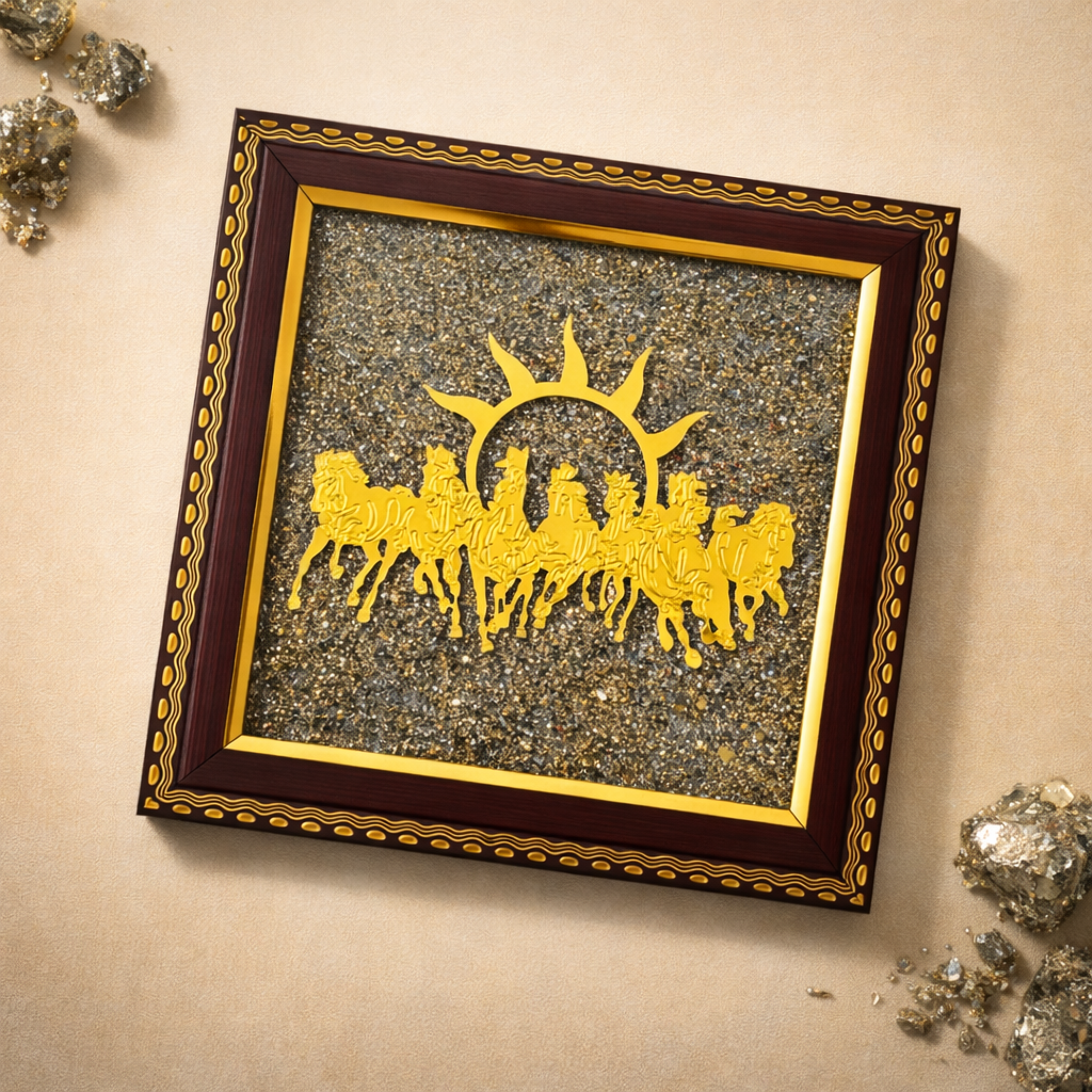 7 Horses on Raw Pyrite Frame