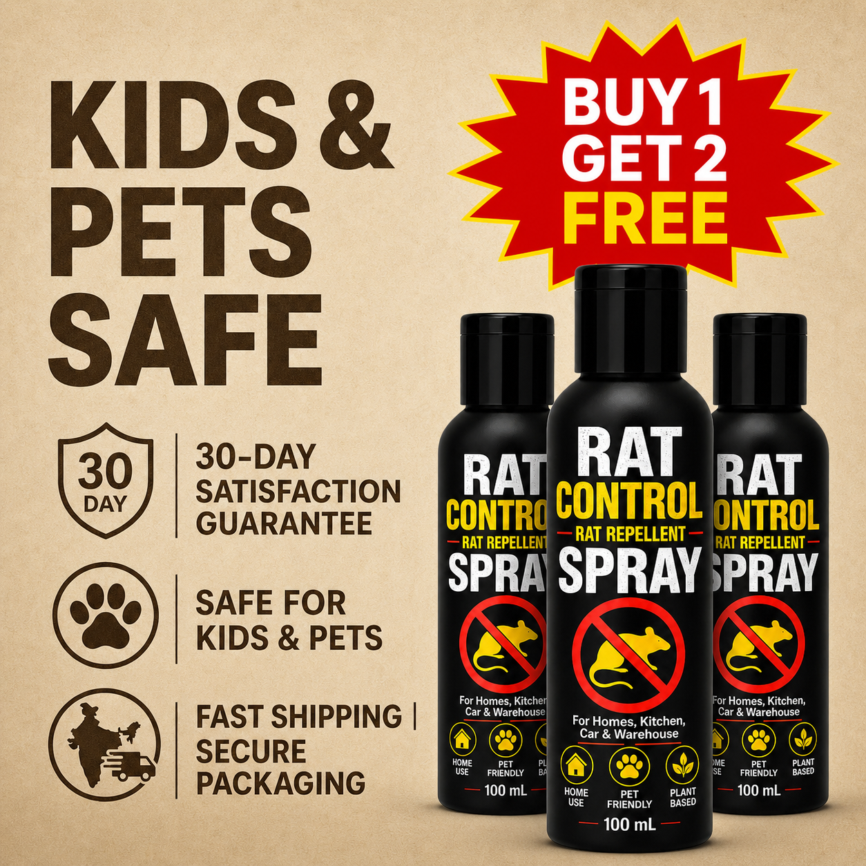 Rat Control - Rat Repellent Spray | BUY 1 GET 2 FREE!
